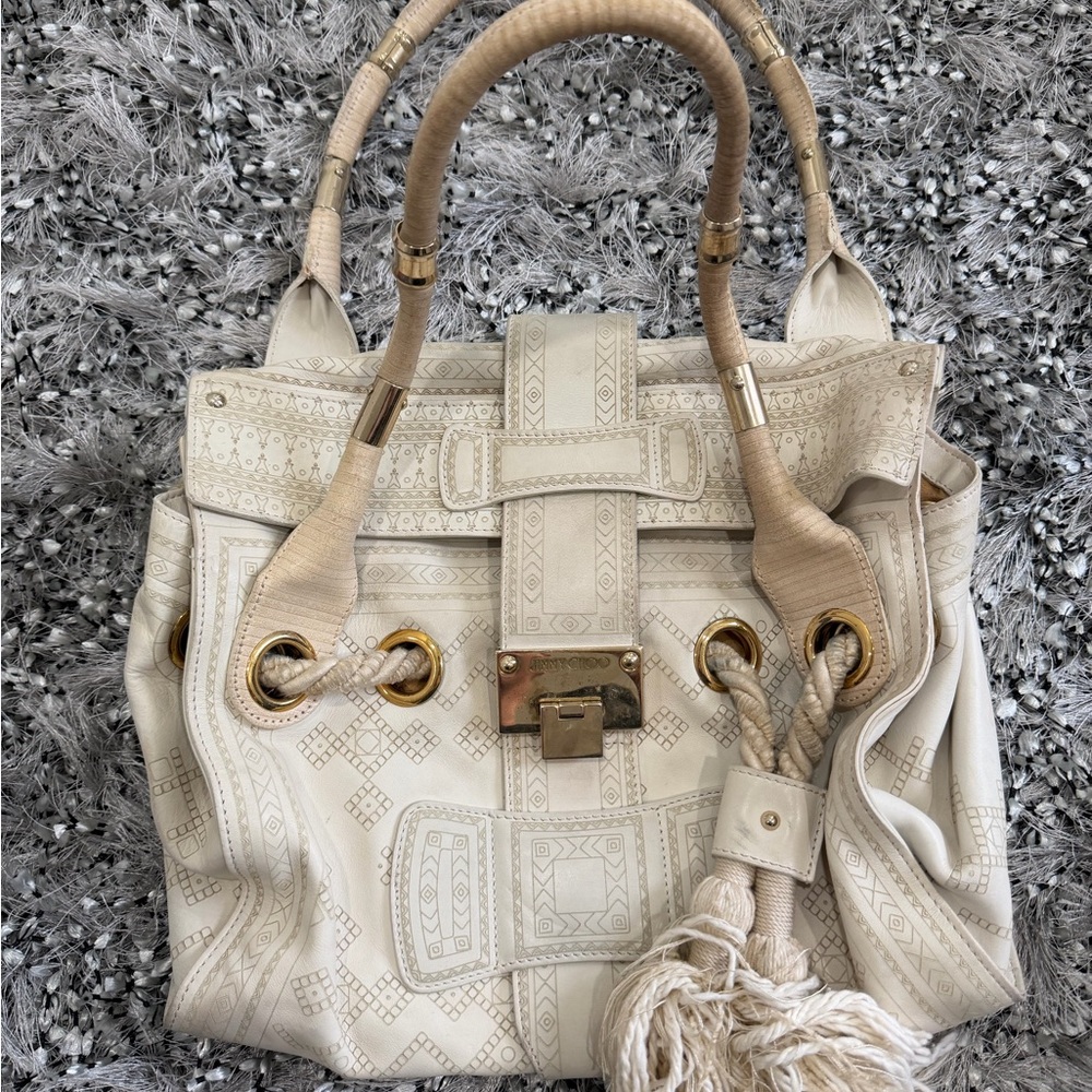 Jimmy Choo Cream and Gold Shoulder Bag